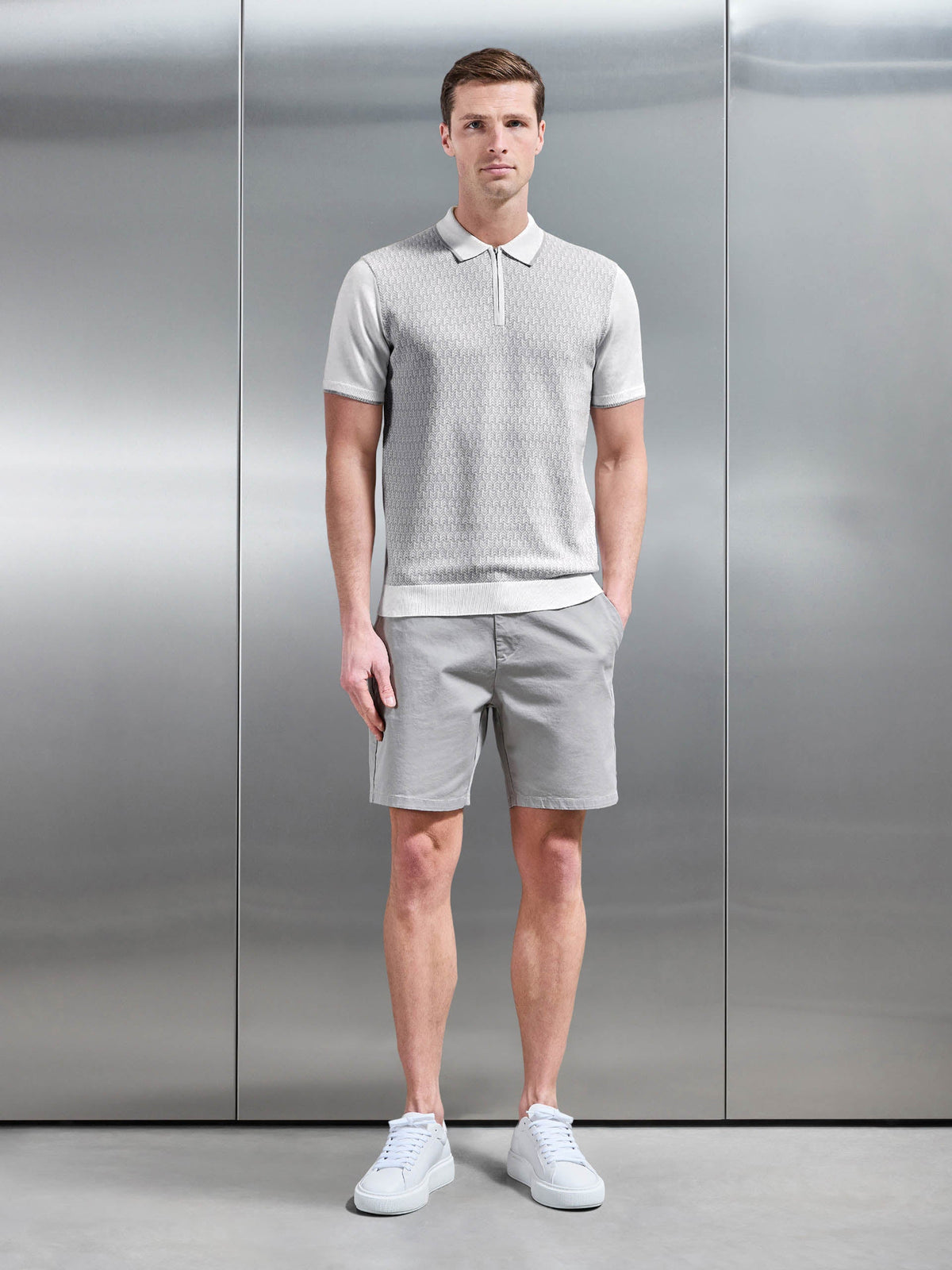 Herringbone En Maille Zippé Polo