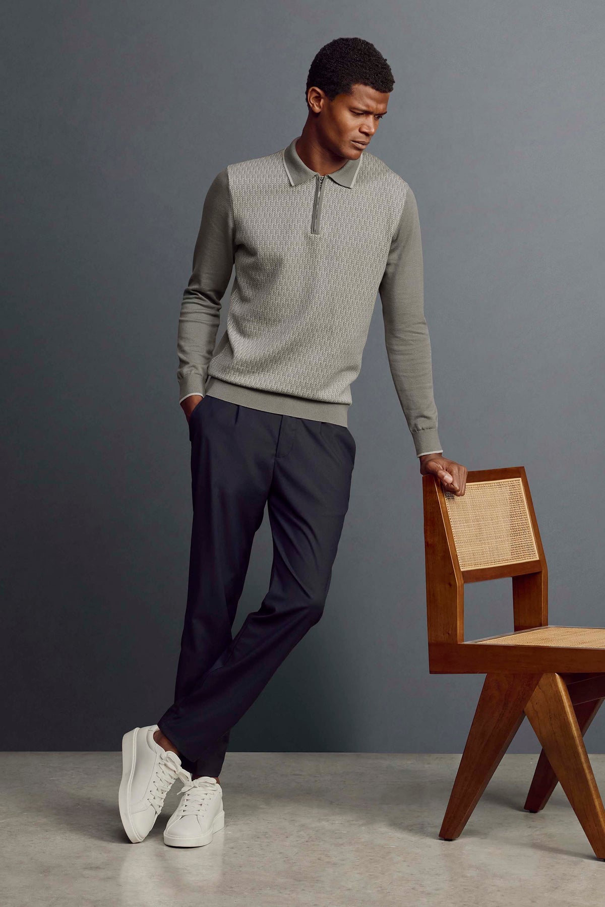 Herringbone Manches Longues Zippé Polo