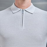 Ribbed Texturé Manches Longues En Maille Zippé Polo