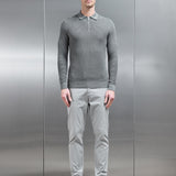 Ribbed Texturé Manches Longues En Maille Zippé Polo