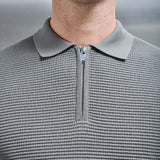 Ribbed Texturé Manches Longues En Maille Zippé Polo